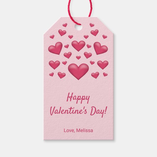 Roze harten Fijne Valentijnsdag & aangepaste tekst Cadeaulabel (Voorkant)