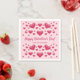 Roze harten Fijne Valentijnsdag & aangepaste tekst Servet