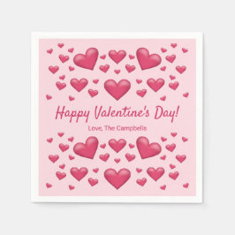 Roze harten Fijne Valentijnsdag & aangepaste tekst Servet