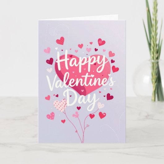 Roze harten Fijne Valentijnsdag Kaart (Voorkant)