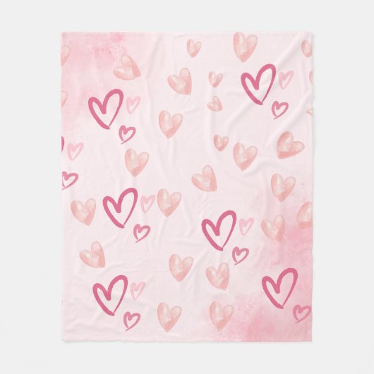 Roze harten fleece deken (Voorkant)