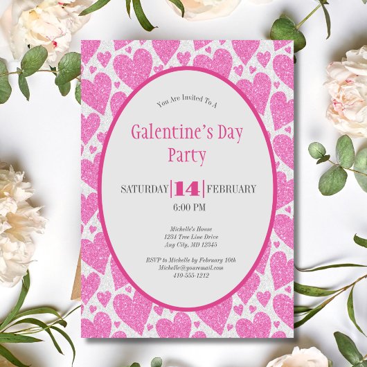 Roze Harten Galentine's Day-feest Kaart