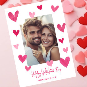Roze harten Gelukkige Valentijnsdag foto Feestdagenkaart