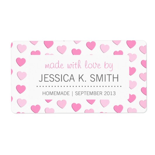 Roze Harten Gemaakt met Liefde Zelfgemaakte Cannin Etiket (Voorkant)