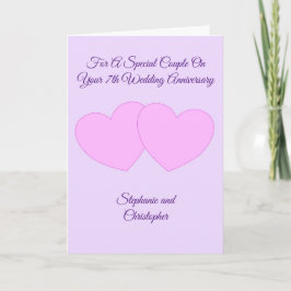 Roze harten Gepersonaliseerd Jubileum 7th Wedding Kaart