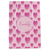 Roze harten gepersonaliseerd medium cadeauzakje (Voorkant)