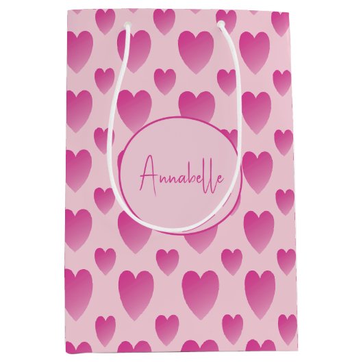 Roze harten gepersonaliseerd medium cadeauzakje (Voorkant)