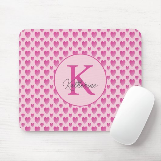 Roze harten gepersonaliseerd monogram muismat (Met muis)