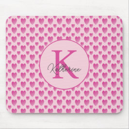 Roze harten gepersonaliseerd monogram muismat