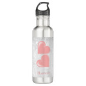Roze harten gepersonaliseerd waterfles  (Voorkant)