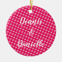 Roze harten gepersonaliseerde keramische kerstvers