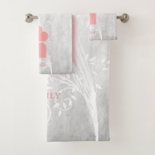 Roze harten Gepersonaliseerde set handdoeken (Insitu)