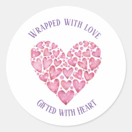 Roze Harten 'Geschenkt met Liefde' Ronde Sticker