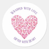 Roze Harten 'Geschenkt met Liefde' Ronde Sticker (Voorkant)