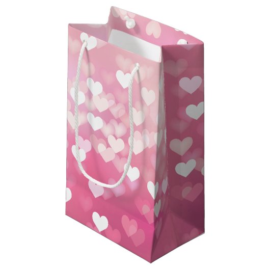 Roze harten Gift Bag - Glossy Klein Cadeauzakje (Voorkant Gekanteld)