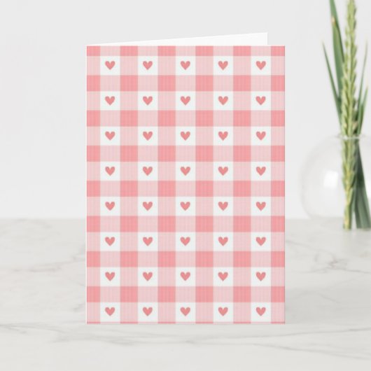 Roze Harten Gingham Valentijnskaart Kaart (Voorkant)