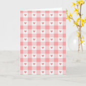 Roze Harten Gingham Valentijnskaart Kaart (Gele Bloem)