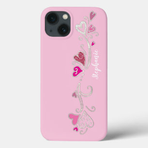 Roze harten Glitter Accent Doodle Art Case-Mate iPhone Case