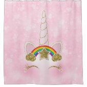 Roze harten Gold Rainbow Star Unicorn Horn Face Douchegordijn (Voorkant)