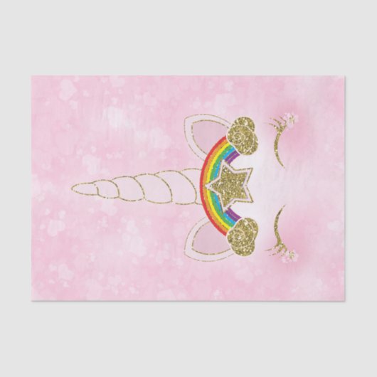 Roze harten Gold Rainbow Star Unicorn Horn Face Tissuepapier (Voorkant)