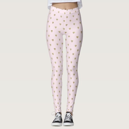 Roze harten Gouden all-over-print leggings (Voorkant)