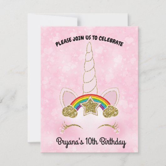 Roze Harten Gouden Regenboog Ster Eenhoorn Hoorn G Kaart (Voorkant)