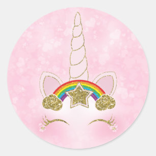 Roze Harten Gouden Regenboog Ster Eenhoorn Hoorn G Ronde Sticker