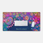 Roze harten grillige bloemen gepersonaliseerd blau bureaumat (Keyboard & Muis)