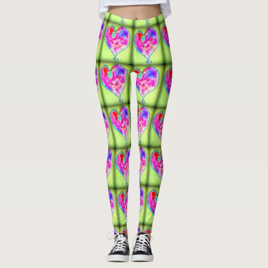 roze harten groen leggings (Voorkant)