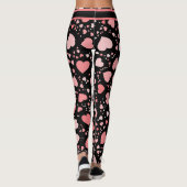 Roze Harten Groot & Klein op Zwart Leggings (Achterkant)