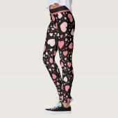Roze Harten Groot & Klein op Zwart Leggings (Links)