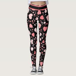 Roze Harten Groot & Klein op Zwart Leggings