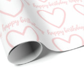 Roze harten Happy Birthday Cadeaupapier (Rol Hoek)