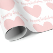 Roze harten Happy Birthday Cadeaupapier (Rol Hoek)