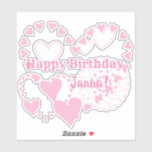 Roze harten Happy Birthday Matte White Stickers (Vel)