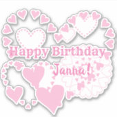 Roze harten Happy Birthday Matte White Stickers (Voorkant)