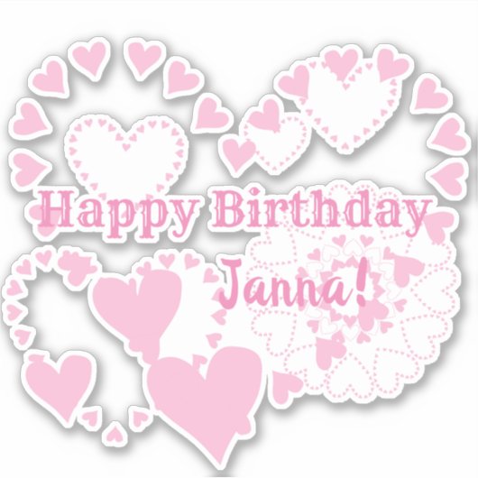 Roze harten Happy Birthday Matte White Stickers (Voorkant)