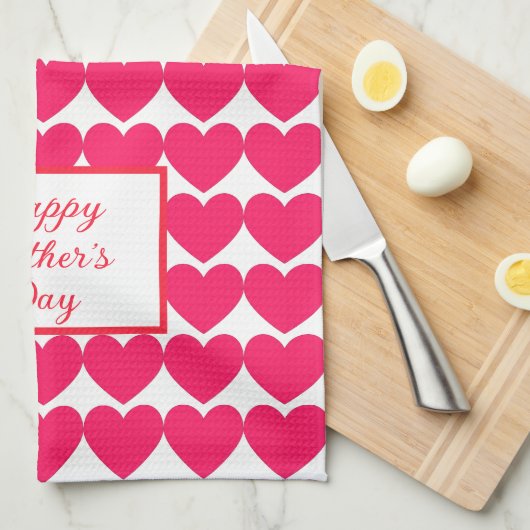 Roze harten Happy Moederdag keukenhanddoek (Quarter Fold)