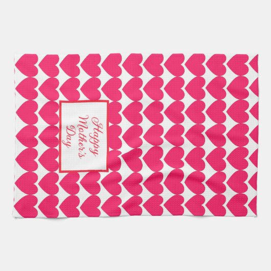 Roze harten Happy Moederdag keukenhanddoek (Horizontaal)