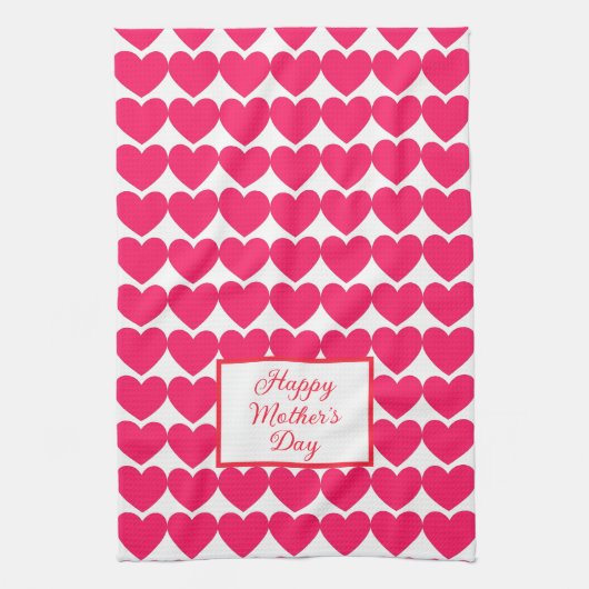 Roze harten Happy Moederdag keukenhanddoek (Verticaal)