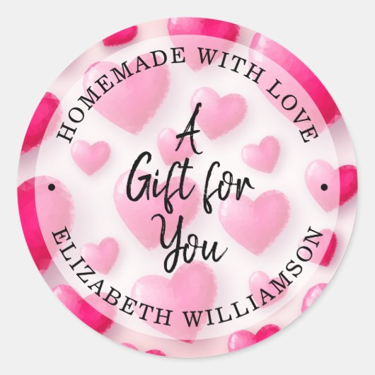 Roze harten Homemade met Love Ronde Sticker (Voorkant)