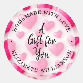 Roze harten Homemade met Love Ronde Sticker