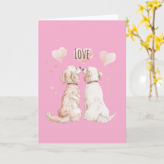 Roze Harten Hond Liefde Kaart (Gele Bloem)