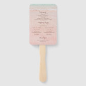 Roze harten in het zand strand bruiloft programma handwaaier (Achterkant)