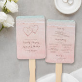 Roze harten in het zand strand bruiloft programma handwaaier