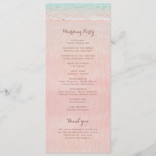 Roze harten in het zand strand bruiloft programma programmakaart (Achterkant)