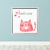 Roze harten Kat Canvas Afdruk (Insitu (Houten vloer))