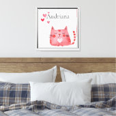 Roze harten Kat Canvas Afdruk (Insitu (Slaapkamer))