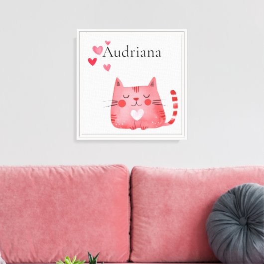 Roze harten Kat Canvas Afdruk (Insitu (Woonkamer))