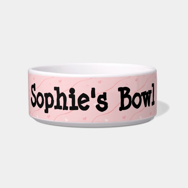 Roze harten keramisch pakket voerbakje (Voorkant)